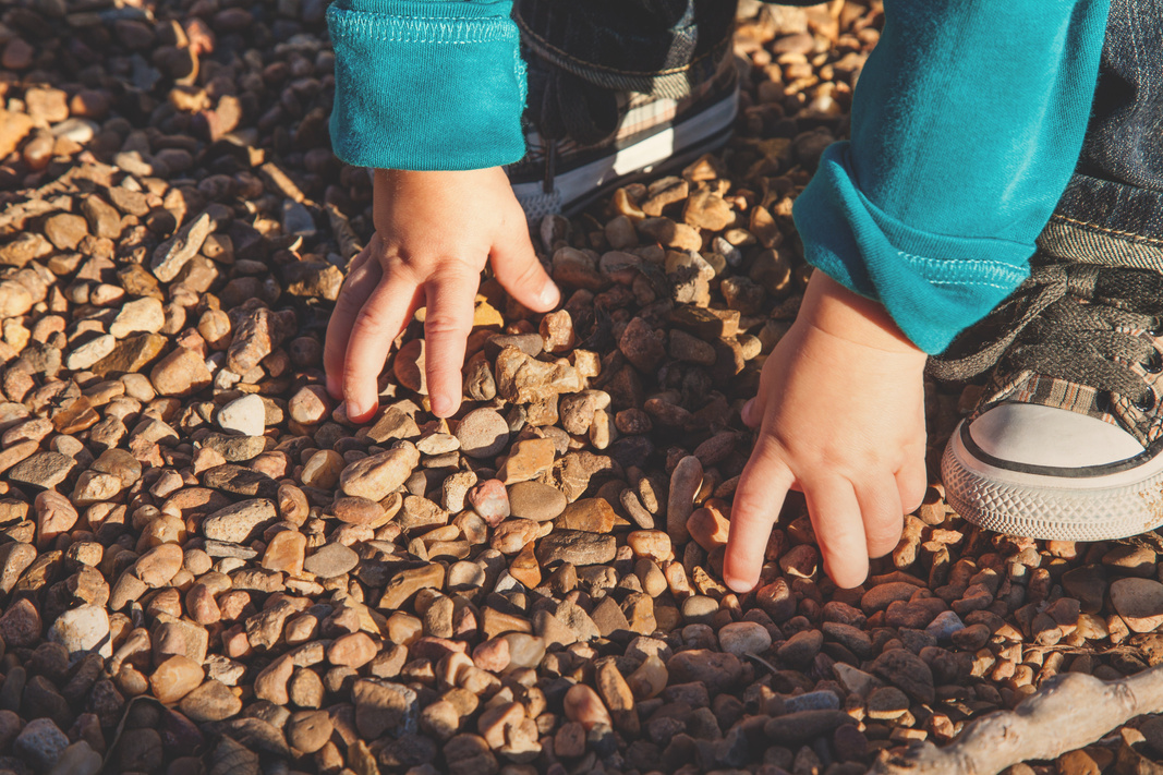 Kid Hands Touching Pebbles